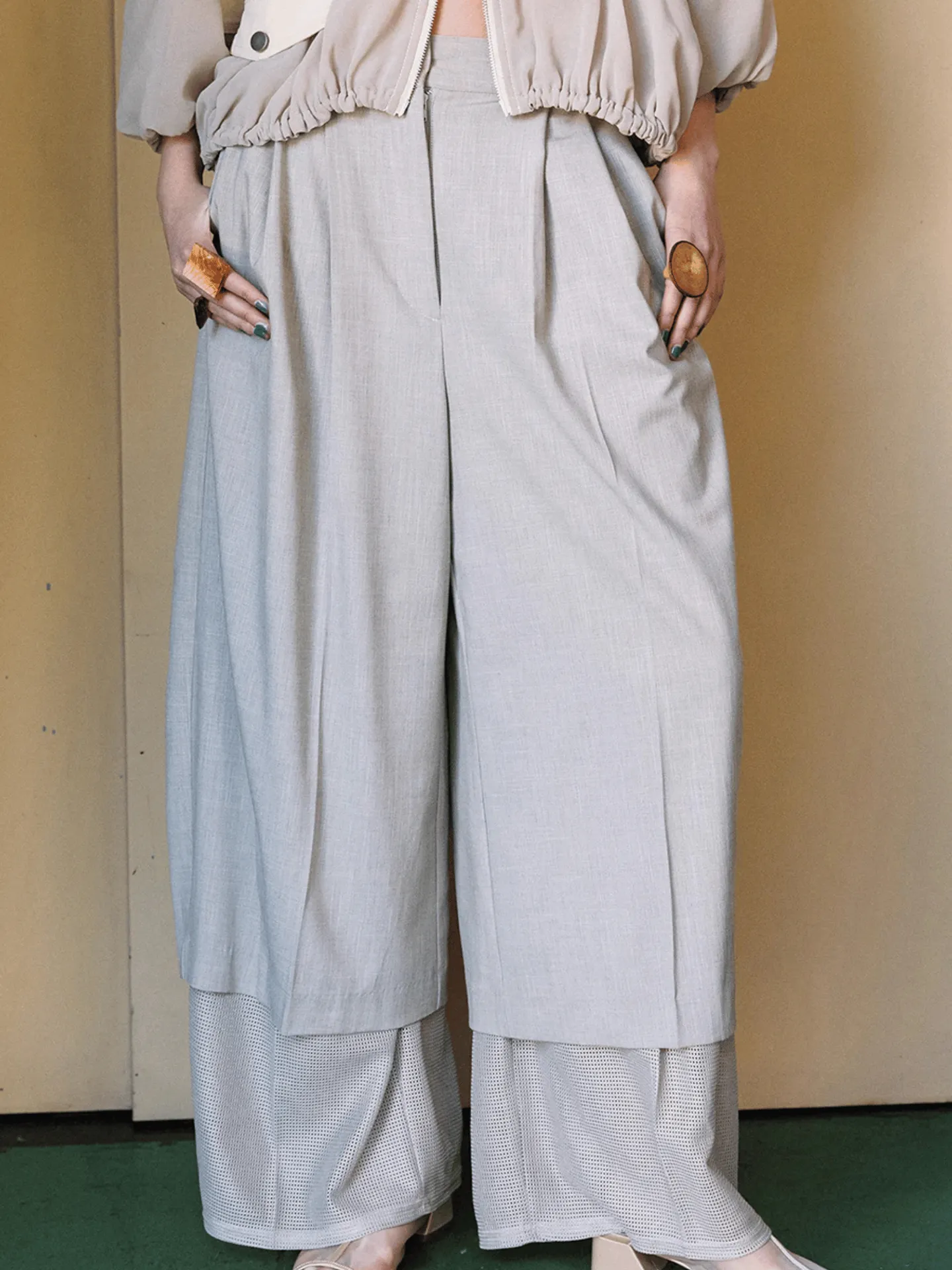 MESH LAYERED PANTS グレージュ