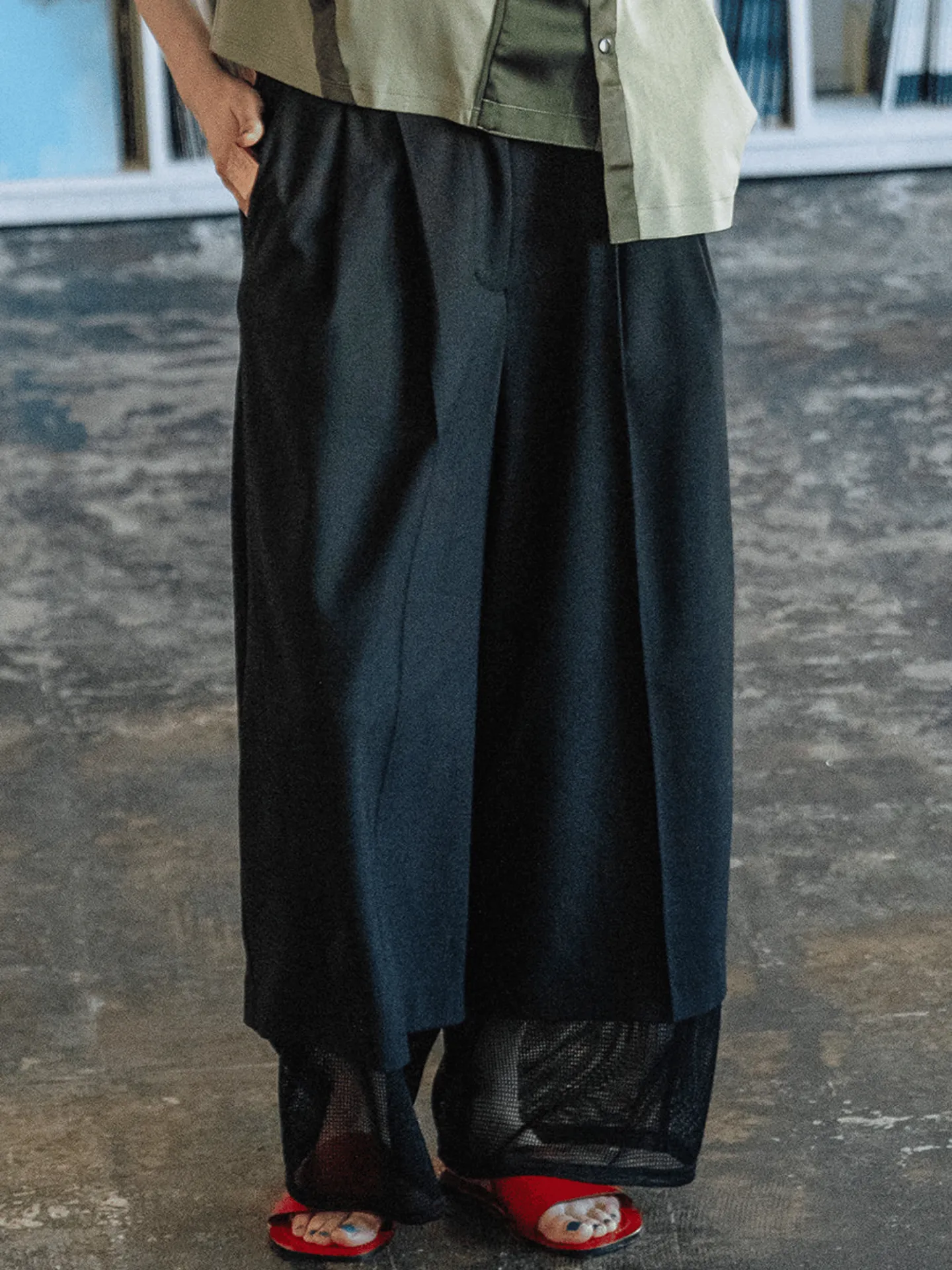 MESH LAYERED PANTS ブラック