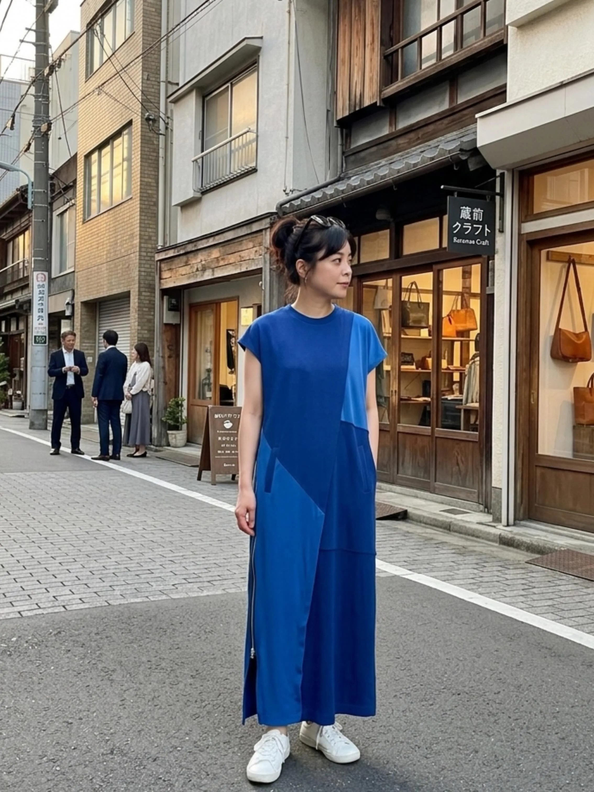 一枚でも、下にボトムス重ねて左脇のファスナーを開けても着れる...