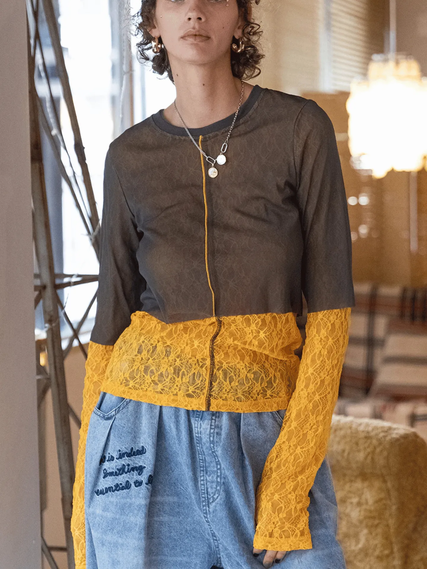 LACE LAYERED INNER イエロー