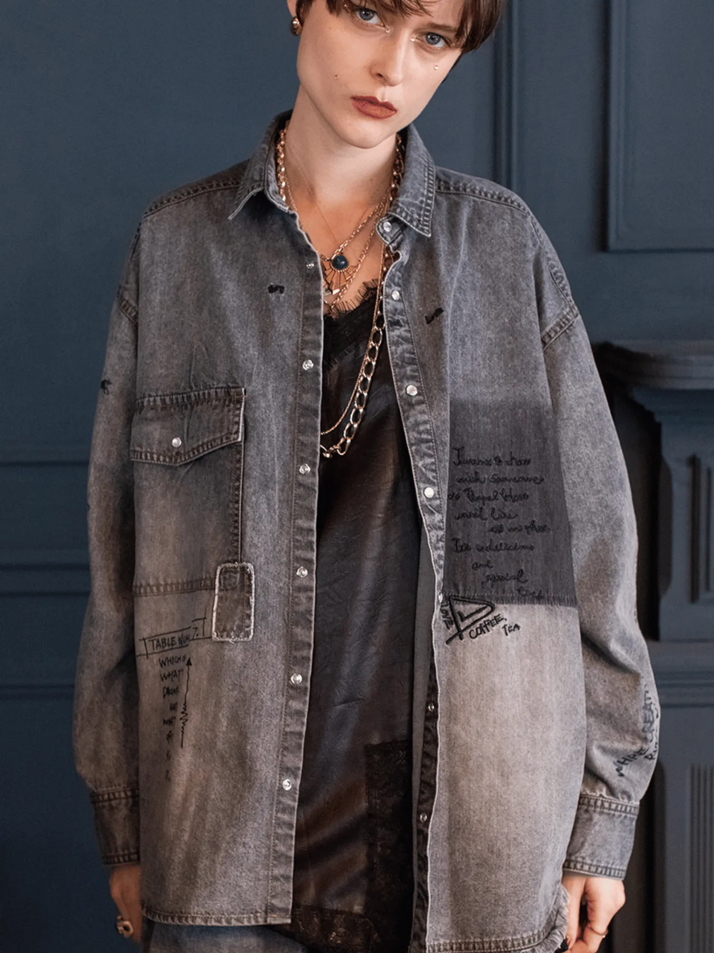 GRAFFITI DENIM SHIRT ブラック