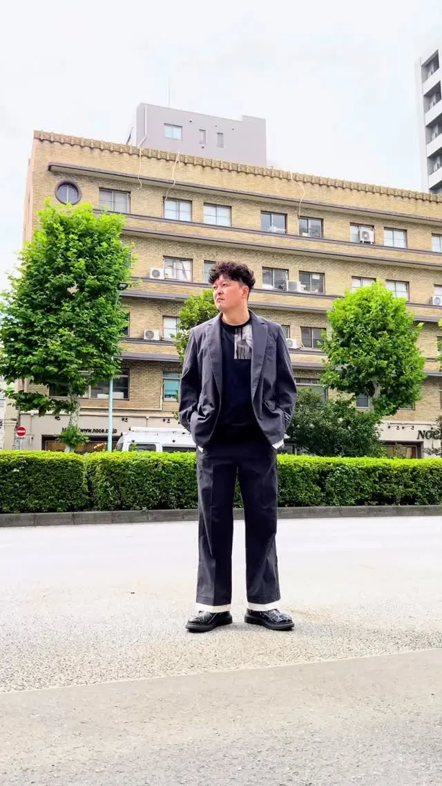 ライナーが入ったメンズのセットアップコーデ